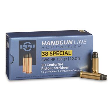 PPU Handgun Line, .38 Special, Hollow Point, 158 Grain, 50 Rounds