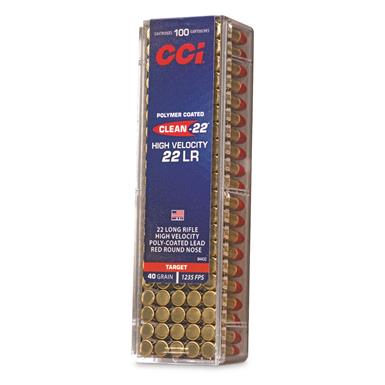 CCI Clean-22 High Velocity, .22LR, Poly-coated LRN, 40 Grain, 100 Rounds