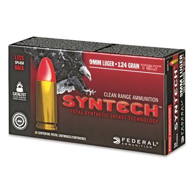 Federal Syntech Range Ammo, 9mm, Synthetic Jacket RN, 124 Grain, 50 Rounds