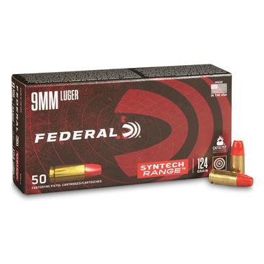 Federal Syntech Range Ammo, 9mm, Synthetic Jacket FN, 124 Grain, 50 Rounds
