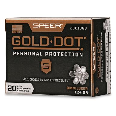 Speer Gold Dot, 9mm, GDHP, 124 Grain, 20 Rounds