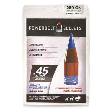 CVA Powerbelt ELR .45 cal. Bullets, 285 Grain, 15 Rounds