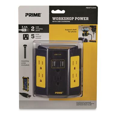 Prime 5-Outlet Workshop Power Block with 2 USB Ports