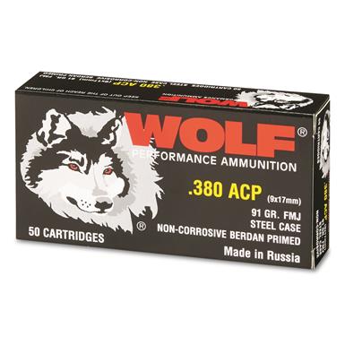 Wolf, .380 ACP, FMJ, 91 Grain, 1,000 Rounds