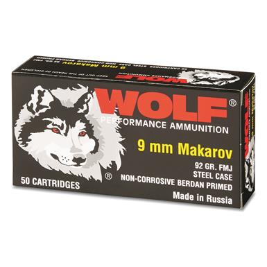 Wolf, 9x18mm Makarov, FMJ, 92 Grain, 250 Rounds