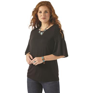 Wrangler Women's Three-quarter Sleeve Smock Shoulder Shirt