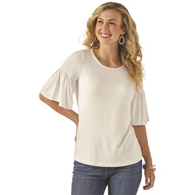 Wrangler Women's Three-quarter Sleeve Smock Shoulder Shirt