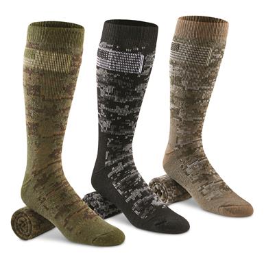 Ameri-digi Camo Merino Wool Blend Boot Socks, 3 Pairs