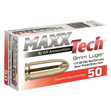 MAXXTech, 9MM, FMJ, 115 Grain, 50 Rounds