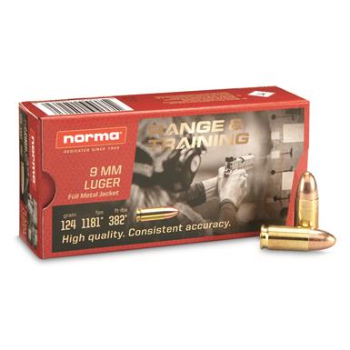 Norma Range & Training, 9mm, FMJ, 124 Grain, 50 Rounds