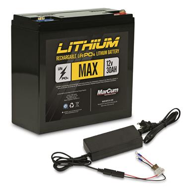 MarCum Max 12V 30Ah LiFePO4 Battery and 6-Amp Charger Kit