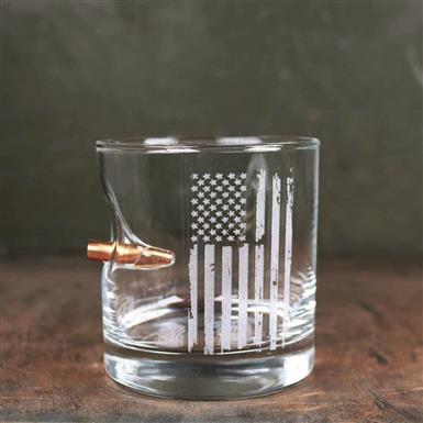 BenShot 11-oz. USA Flag Rocks Glass with .308 Bullet