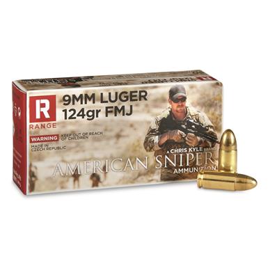American Sniper Range, 9mm, FMJ, 124 Grain, 50 Rounds