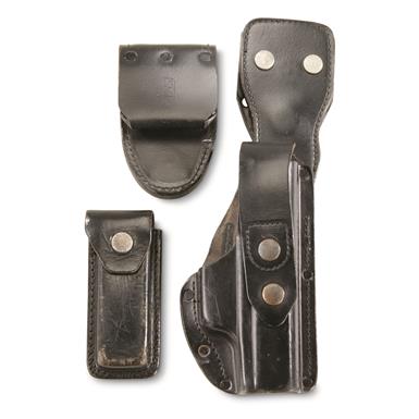 German Police Surplus H&K P7 Dropdown Leather Holster with Mag Pouch, Used
