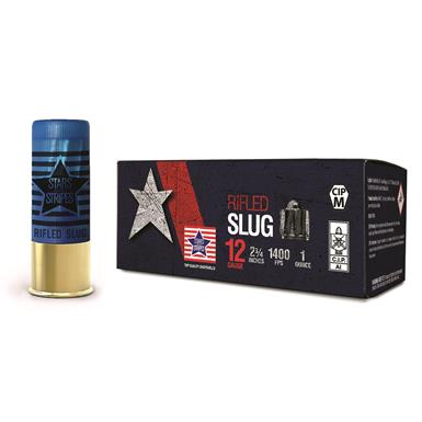 Stars & Stripes, 12 Gauge, 2 3/4" 1 oz. Rifled Slug Ammo, 10 Rounds.