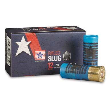 Stars and Stripes, 12 Gauge, 2 3/4", 1 oz. Rifled Slug Ammo, 10 Rounds.