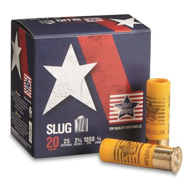 Stars and Stripes, 20 Gauge, 2 3/4", 3/4 oz. Rifled Slug Ammo, 25 Rounds