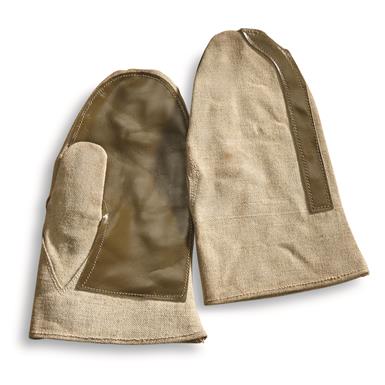 Italian Military Surplus Leather Palm Canvas Mitts, New