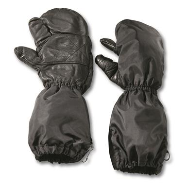 Swiss Military Surplus Nylon Trigger Mittens with Leather Palms, 2 Pack, Used