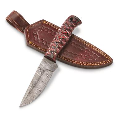 SZCO Red Twisted Damascus Skinner Knife
