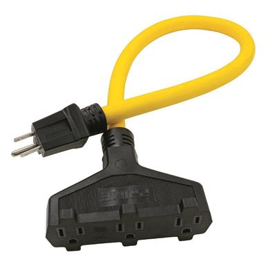 Prime 12/3 Yellow 3-Outlet Adapter, 2 Foot