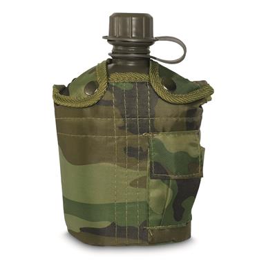 Mil-Tec Plastic Canteen with Woodland Camo Cover