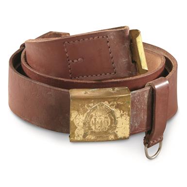 Romanian Military Surplus Leather Belt with Gold Buckle, New