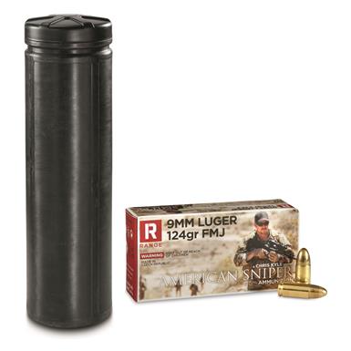 HQ ISSUE 12x46.5" Gun Burial Tube + 1,000 rds. of American Sniper 9mm 124-gr. FMJ Ammo