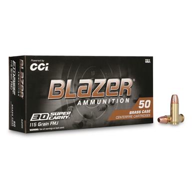 CCI Blazer Brass, 30 Super Carry, FMJ-FN, 115 Grain, 50 Rounds