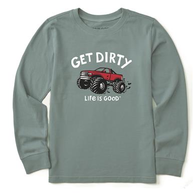 Life is Good Kids' Long Sleeve Get Dirty Truck Crusher Shirt
