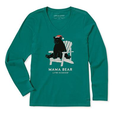 Life Is Good Women's Holiday Adirondack Mama Bear Crusher Vee Shirt