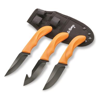 Uncle Henry 3 Fixed Blade Knife Set, Orange Handles