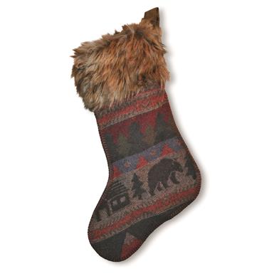 Wooded River Cabin Bear Christmas Stocking