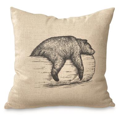 Wooded River Bear On Log Decorative Pillow