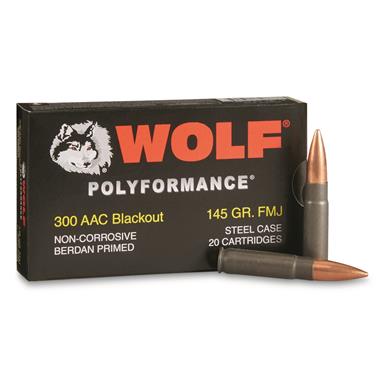 Wolf Polyformance, .300 AAC Blackout, FMJ, 145 Grain, 20 Rounds