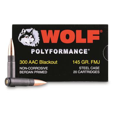 Wolf Polyformance, .300 AAC Blackout, FMJ, 145 Grain, 500 Rounds