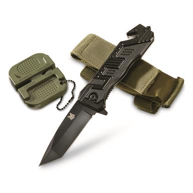 Fox Outdoors Spring Assist Folding Knife, Sheath and Sharpener