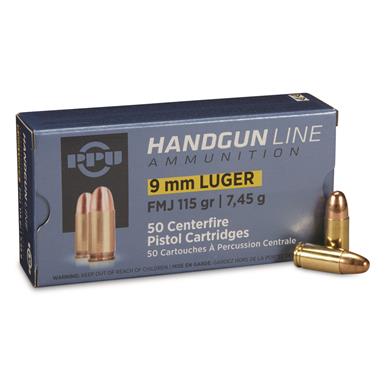PPU Handgun Line, 9mm, FMJ, 115 Grain, 200 Rounds