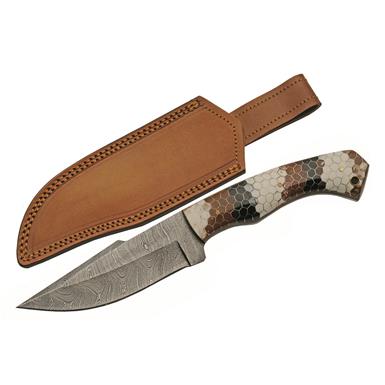 SZCO Texas Rattler Damascus Fixed Blade Knife
