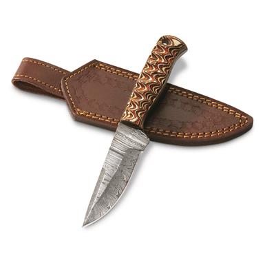 SZCO Exotic Hunter Twisted Wood Damascus Fixed Blade Knife