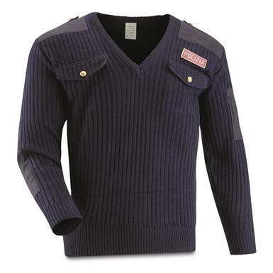 Italian Police Surplus Wool V-Neck Commando Sweater, New