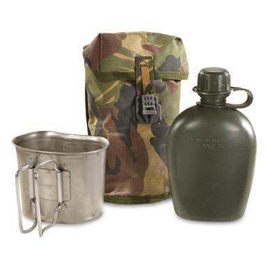 Dutch Military Surplus 1 Quart Canteen with Cup and Cover, Used