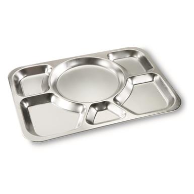 U.S. Municipal Surplus 6 Compartment Stainless Steel Mess Tray, New