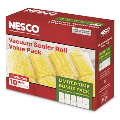 NESCO 11” x 20’ Vacuum Sealer Rolls Value Pack, 10 Rolls