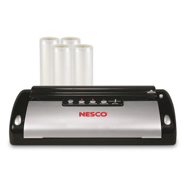 NESCO Vacuum Sealer Starter Kit with 4 Pack of 11" x 20' Bag Rolls