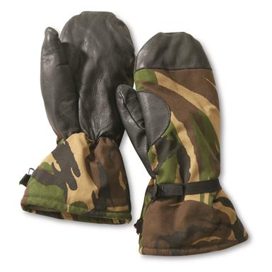 Dutch Military Surplus Canvas and Leather Fleece Lined Mittens, New