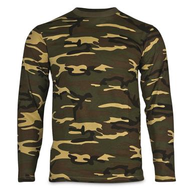 Mil-Tec Cotton Long Sleeve T-Shirt, Woodland Camo