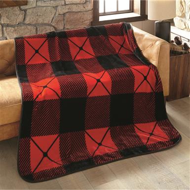 Shavel Home Products High Pile Oversized Luxury Throw, Buffalo Check Red Black