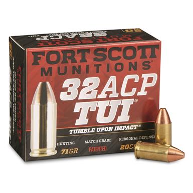 Fort Scott Tumble Upon Impact Ammo, .32 ACP, SCS, 71 Grain, 20 Rounds