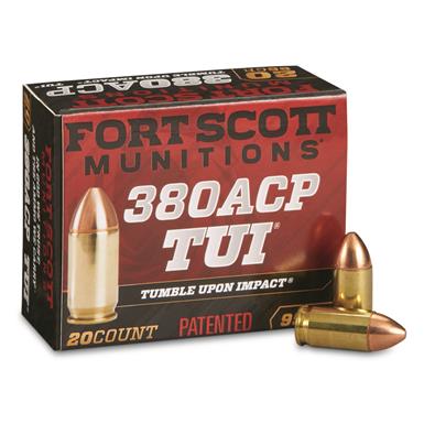 Fort Scott Tumble Upon Impact Ammo, .380 ACP, SCS, 95 Grain, 20 Rounds